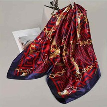 Scarf Headwraps Silky Scarf Satin Red and Blue Print - £23.50 GBP