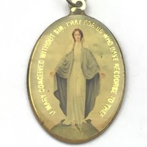 Mother Mary Conceived Without Sin Medal Pray For Us Pendant Vintage Necklace - £9.48 GBP