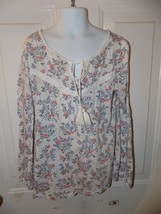 Justice Peasant Top Grey Floral With Peach Fox Squirrel Birds Size 8 Girl's Euc - £12.01 GBP