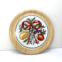 Dansk Holiday Harvest Fruits Red Bow 8&quot; Round Wooden Tile Trivet - $15.99