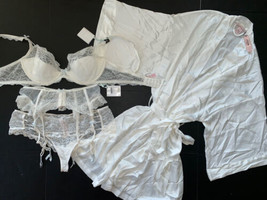 Victoria&#39;s Secret 36D Bh Set + Strumpfband + XL Tanga + M/L Robe Kimono Ivory - £125.30 GBP