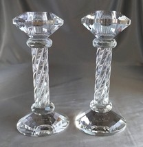 SIMON DESIGNS Prismatic Twisted Crystal Glass Candlestick Holders (6&quot; H) - £11.51 GBP