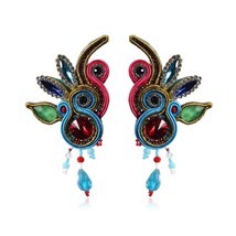 Fashion Ethnic Style Leather Long Hanging Earrings Jewelry Women Soutache Handma - £18.27 GBP