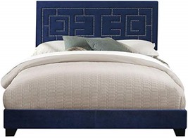 Dark Blue Velvet Is Used On The Eastern King-Size Acme Ishiko Iii Bed. - $298.92