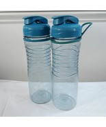 Vintage Rubbermaid SET 2 Plastic Water Bottle 1K74 2 Flip Top Lid blue c... - $54.88 CAD