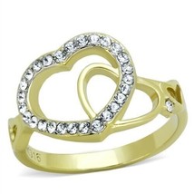 Unique Hollow Heart Top Grade Clear Crystal Gold Plated Wedding Ring Sz 5-10 - £47.40 GBP