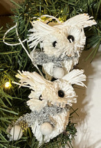 2 Owls Christmas Tree Ornaments Paper Straw White Snowy Woodland 3&quot; New - £8.01 GBP