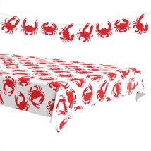 Seafood Party Supplies Crab Boil Plastic Table Cover and Shaped Garland Set - £13.63 GBP