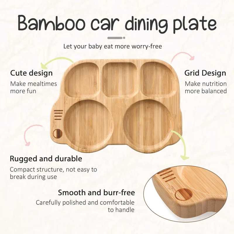 Play 3PCS Wooden Baby Feeding Tableware Bamboo Play Feeding Al With Suction Cup  - £23.54 GBP