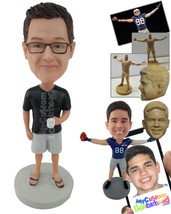 Personalized Bobblehead Serious Man Wearing Shirt With Shorts And Flip Flops - L - £72.74 GBP