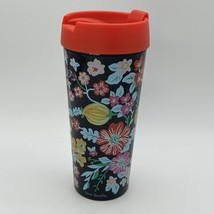 Vera Bradley Black Floral Travel Mug Colorful Pink Red Blue Yellow Garde... - $14.01