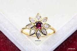 Red Garnet Flower Shaped Gold Ring, Engagement garnet gemstone ring,Promise ring - £26.09 GBP