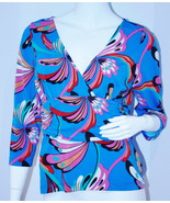 BCBG Max Azria BLUE PINK Floral Criss Cross EMPIRE WAIST Top ( L ) - $70.08 CAD