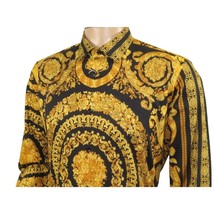 Men's AVM Crystal Shirt Medallion Medusa Cotton Turkey Slim Fit 9628-01 Gold image 8
