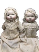Vintage Dolls PAIR Twins Bisque Cloth Bodies 1950s Christening Gowns Set Lot 2 - £67.19 GBP