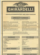 Ghirardelli Chocolate Manufactory Menu 1990 San Francisco Ice Cream History  - $17.82