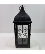 Vintage Lantern Rustic Country Metal &amp; Glass Black Painted 15x5.5x5.5 Inch - $29.00