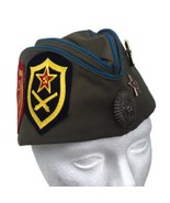 Vintage Russian Soviet USSR Army Military Pilotka Cap Hat W/ Pins Patche... - $40.51