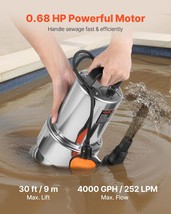 VEVOR 0.68 HP Submersible Sump Pump Sewage Pump 4000 GPH 30 ft Stainless... - $125.99