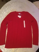 Valentines Day Size large Croft &amp; Barrow sweater holiday V neck red ladi... - £16.51 GBP