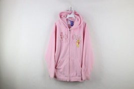 Vintage Disney Womens 2XL Spell Out Winnie the Pooh Full Zip Fleece Hoodie Pink - $64.30