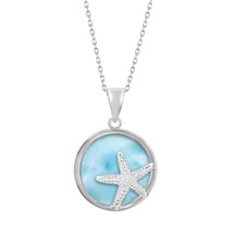 Sterling Silver Round Larimar with Starfish Pendant - £79.22 GBP
