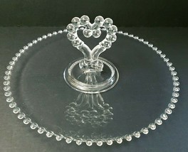 Imperial Candlewick Crystal Pastry Tray W/Heart Handle Romantic Regency 11.5&quot; - £19.77 GBP