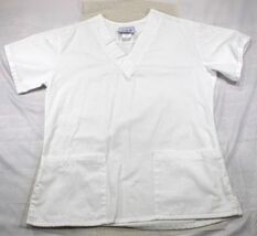 NWOT White AMS Unisex V-Neck Medical Scrub Top S 55% Cotton 45% Polyeste... - $8.73