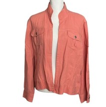 Chico&#39;s 2 Linen Blend Open Jacket Blazer Mandarin Collar Orange Size L  Chicos 2 - £14.00 GBP