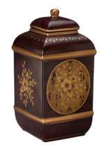 Zeckos 12 1 2 Inch Tall Brown Ceramic Floral Jar With Lid - £70.08 GBP