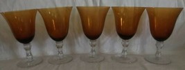 5 Clear Ball Stem Amber Bell Shaped Bowl Water Wine Glass Goblets Fine Stemware - £31.96 GBP