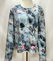 MSGM Print Beaded Flowers Stretch Sweatshirt Knit Top Neoprene IT46 XL - £46.70 GBP