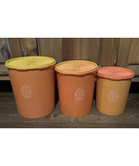 Vintage TUPPERWARE 3 pc Servalier Nesting Canister Set Orange w/ Sunburs... - $20.30
