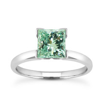 Princess Diamond Solitaire Ring Fancy Green Color Treated 14K White Gold 0.90 ct - £1,310.86 GBP