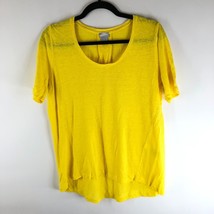 Chico&#39;s Women&#39;s Yellow Scoop Neck Short Sleeve High Low Linen Top Size 0(S/4) - £9.91 GBP