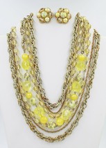 Vintage Mad Men Lemon Bead Gold Tone Multi-Strand Necklace Earrings Demi Set  - £15.57 GBP