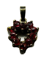 Red Paved Open Heart Pendant 925 Sterling Silver Vintage Heavy Patina - £39.10 GBP