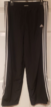 Adidas Womens Track Pant Activewear 3 White Striped Elastic Waist Black Size L - £12.14 GBP