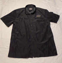Harley Davidson Y2k Polyester Button Down T Shirt H-D Emblem With Flames Size M - £13.70 GBP