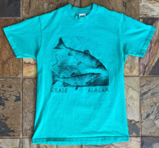 Vtg CRAIG ALASKA T Shirt-Fish-L-Single Stitch-Turquoise-Anvil - $46.75