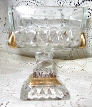 Jeannette Wedding Candy Dish/Compote w/ Gold-Pressed Glass- Pedestal-60&#39;s - £7.83 GBP
