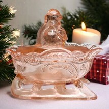 Vtg Pink Glass Santa on Sleigh Covered Candy Nut Trinket Dish 5.25&quot; L x 4.5&quot; H - £18.71 GBP