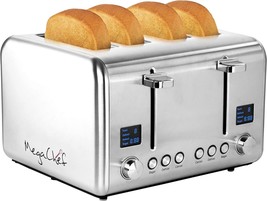 Beautiful 4-Slice Toaster Stainless Steel with Removable Tray Long Extra Wide - £59.28 GBP