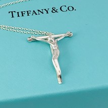 18&quot; Tiffany &amp; Co 27mm Sterling Silver Crucifix Elsa Peretti Cross Necklace - £296.58 GBP