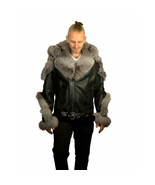 Barya Men&#39;s Sheepskin Winter Shearling Moto Jacket with Fox Trim - $706.37 CAD