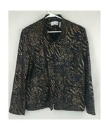 Alfred Dunner Zip Up Blazer Jacket Black With Metalic Gold Animal Design... - $16.82