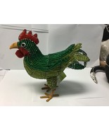 Beadworx glass bead art work green red rooster small retired 9 1/2” - $52.49