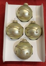 4 Vtg Holiday Time by Rauch Round Satin Lt Green Glass Ornaments w/Glitter Decor - £10.81 GBP