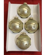 4 Vtg Holiday Time by Rauch Round Satin Lt Green Glass Ornaments w/Glitt... - $14.01