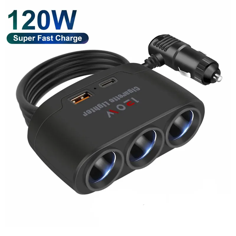 3 in 1 B USB Socket 120W Car Bette Lighter Splitter 12V 24V Fast Charger B Phone - £18.68 GBP